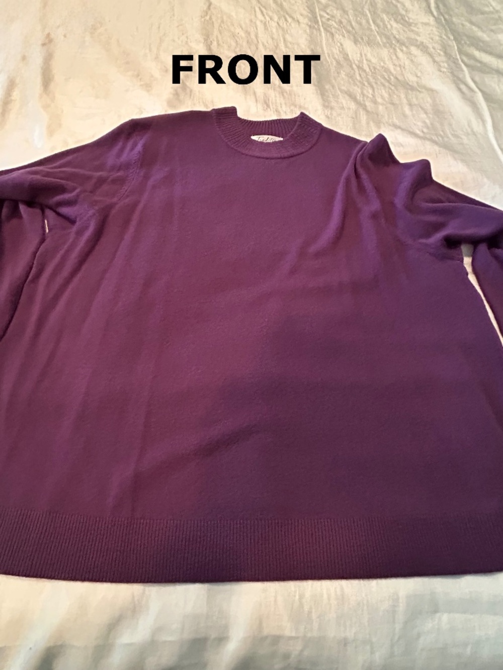 SWEATER, ROUND NECK, ROYAL PURPLE, SIZE 3X, LOVELY DESIGN ON NECK, RIBBED CUFFS